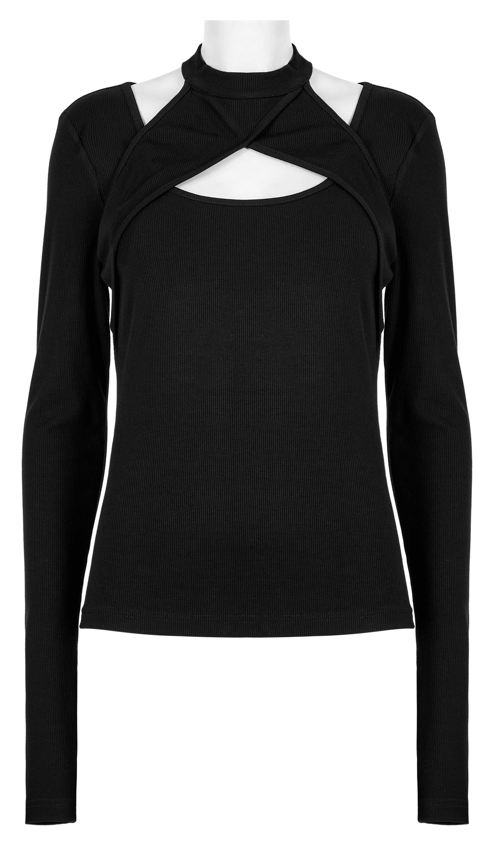 Stylish Gothic Black Long Sleeve Cut Out Crop Top