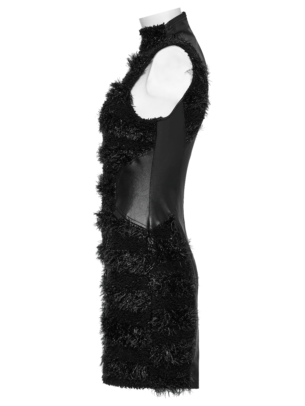 Stylish Gothic black mini dress featuring moon embroidery and textured fabrics, perfect for alternative fashion.