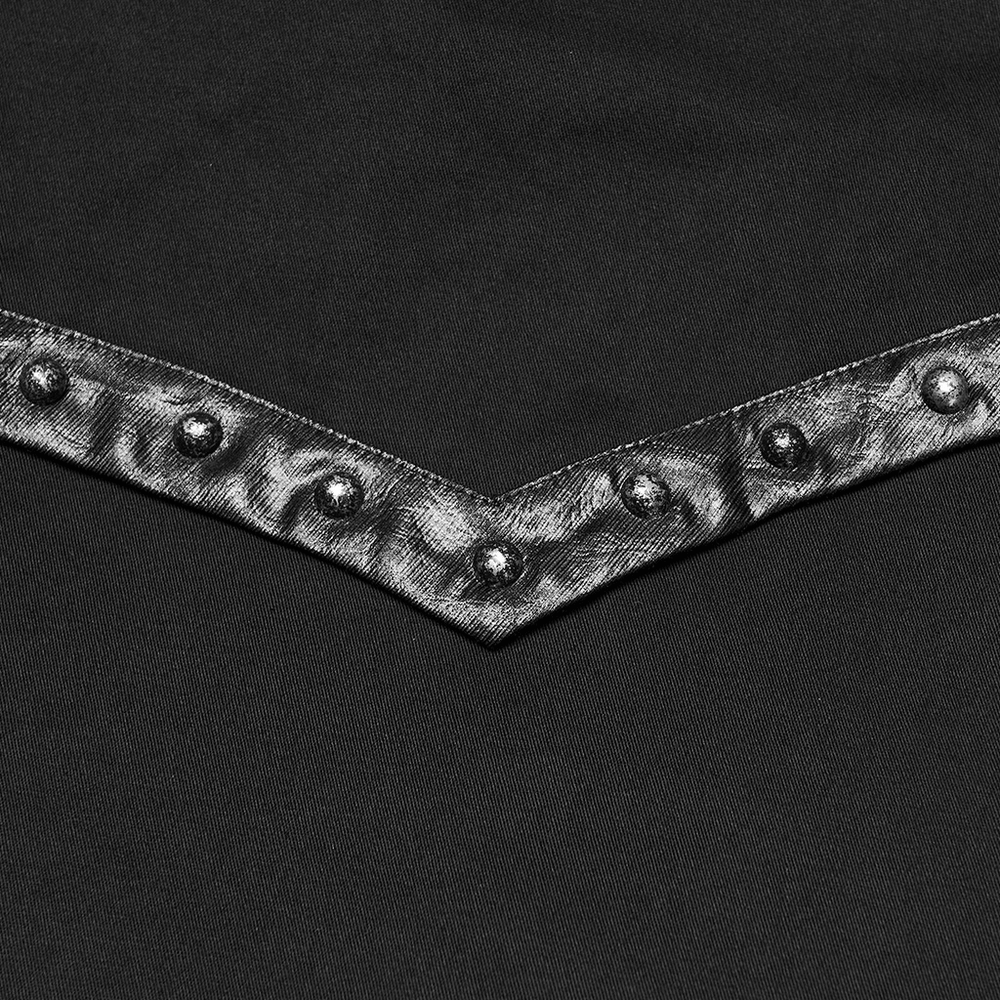 Stylish Gothic Buckled Faux Leather Patch Cyber Shirt with detailed rivet accents on a sleek black fabric.