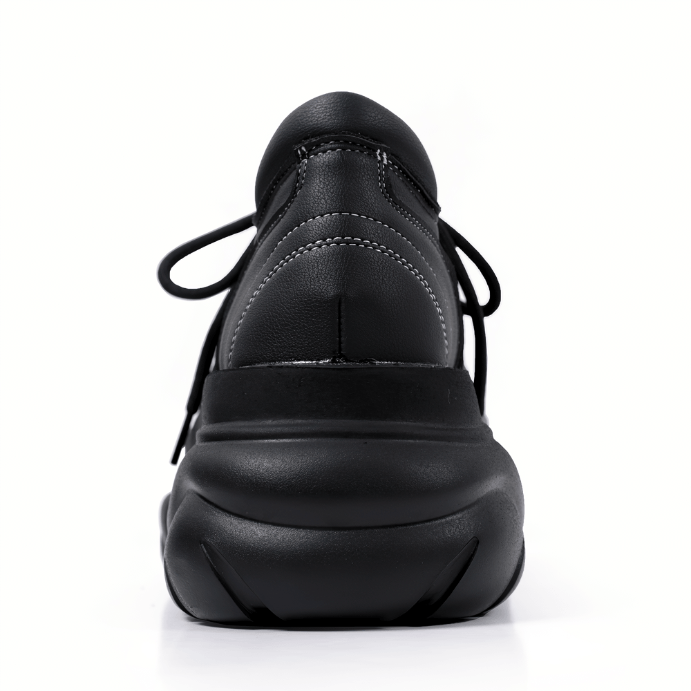 Stylish Gothic Chunky Platform Shoes with Toe Trim black lace-up platform sneaker back view