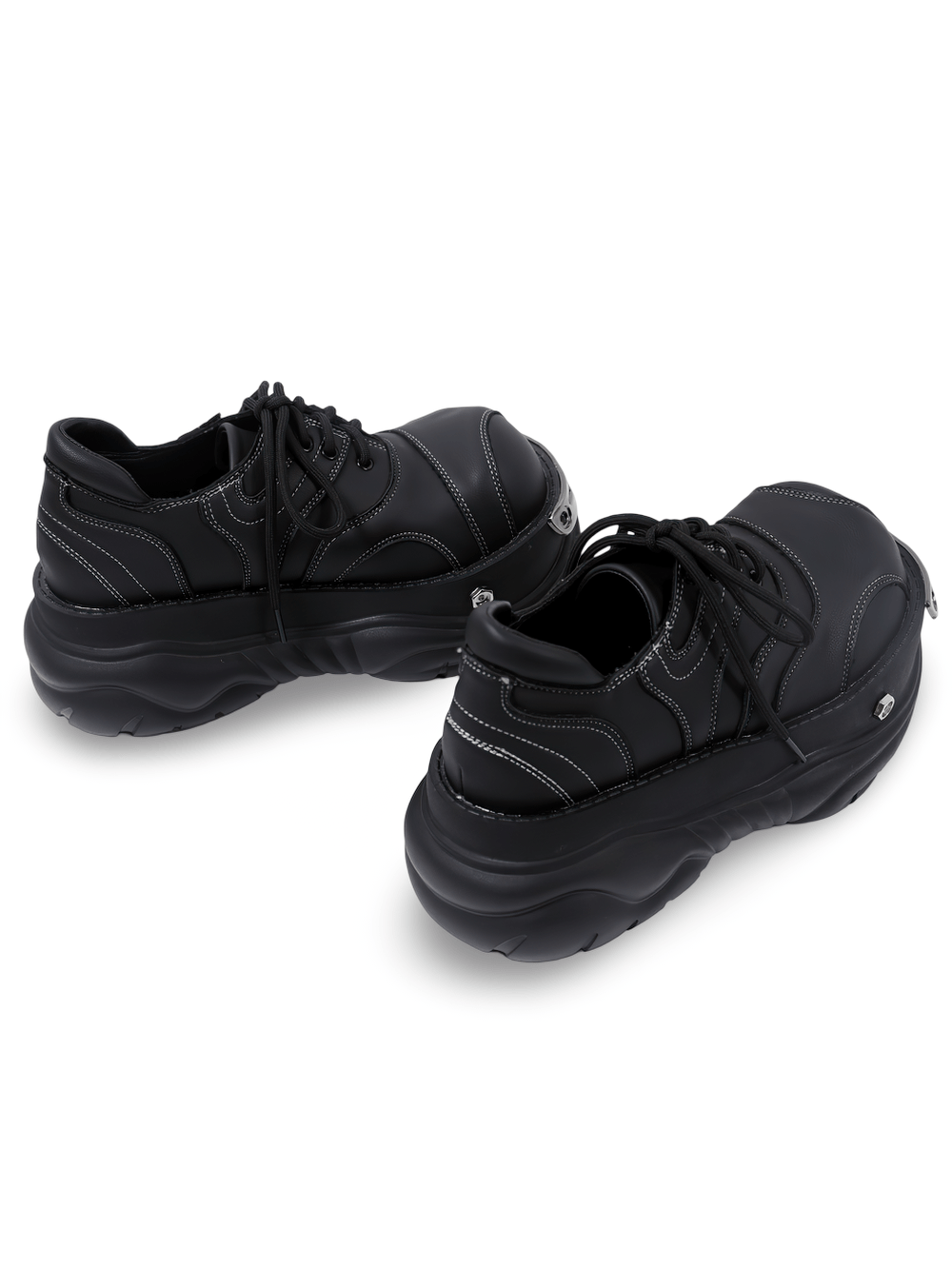 Stylish Gothic Chunky Platform Shoes with Toe Trim black lace-up platform sneakers with contrast stitching