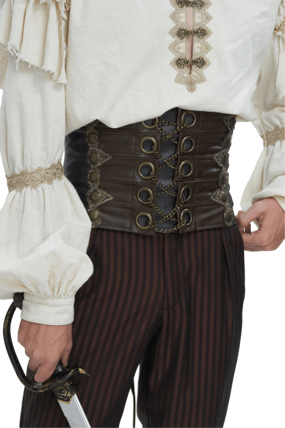 Stylish gothic corset belt with lace-up detail, featuring chain accents and a durable faux leather design.