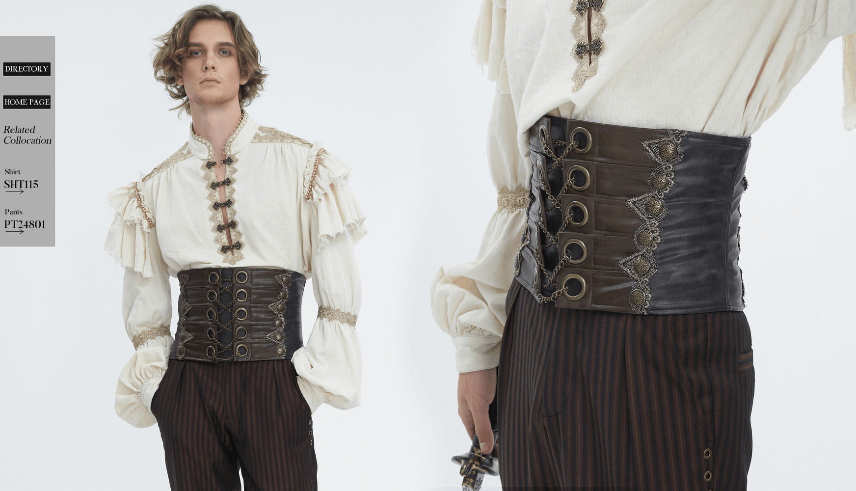 Stylish gothic corset belt with lace-up detail, featuring a bold design and chain accents, enhancing a unique silhouette.