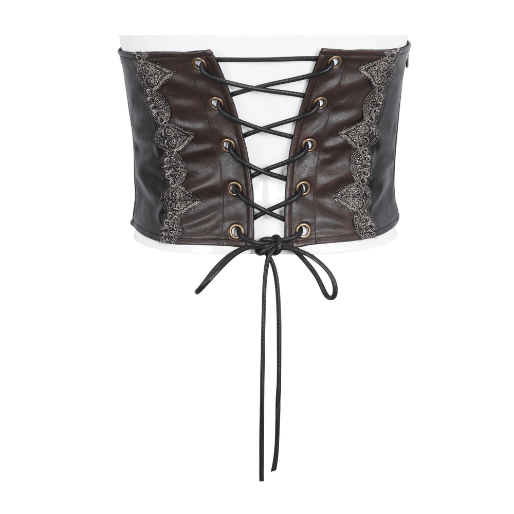 Stylish gothic brown corset belt with intricate lace-up detail and chain accents for a bold fashion statement.