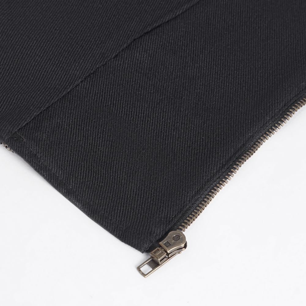 Close-up of a black fabric with a shiny zipper, showcasing high-quality stitching and durable material.