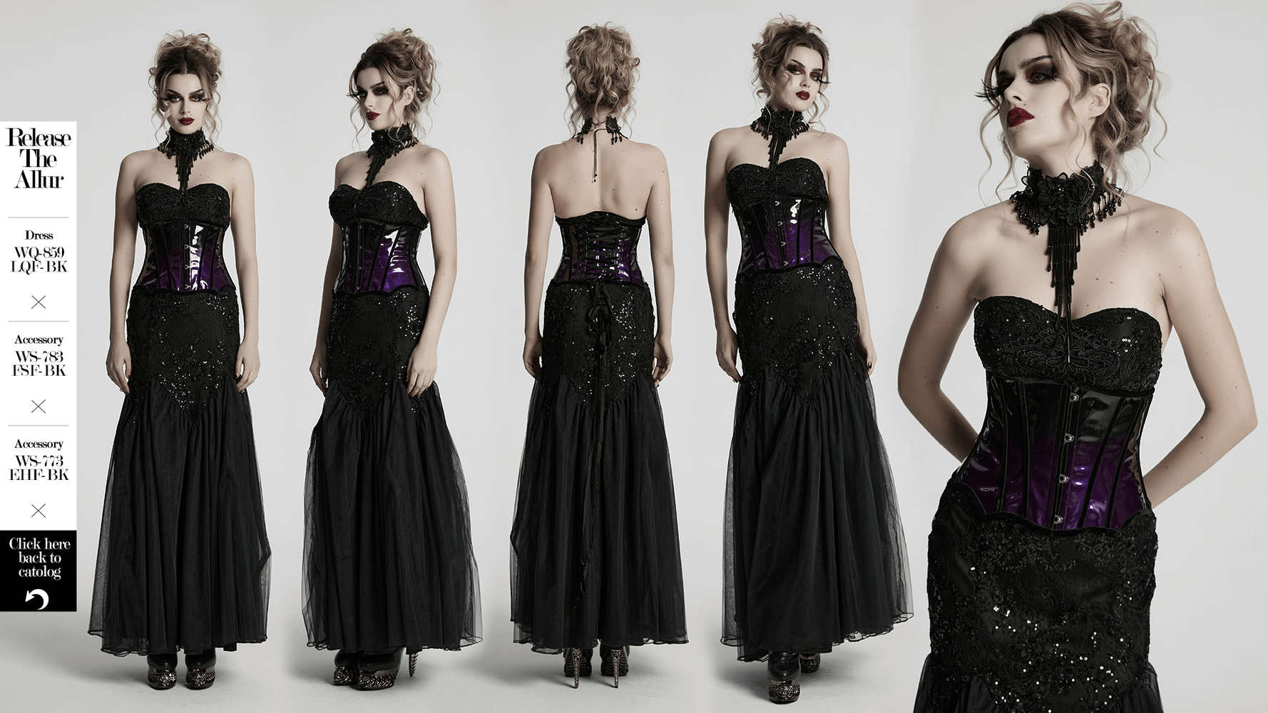 Stylish gothic underbust corset with glossy gradient and front clasps, enhancing body curves for a bold look.