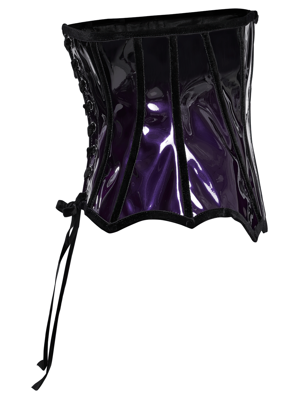 Stylish Gothic glossy gradient underbust corset with front clasps and adjustable back drawstring.