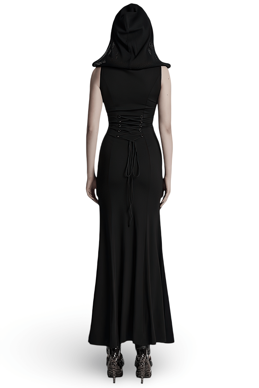 Stylish Gothic Mesh Panel Hooded Dress with Metal Details Stylish Gothic Mesh Panel Hooded Dress with Metal Details