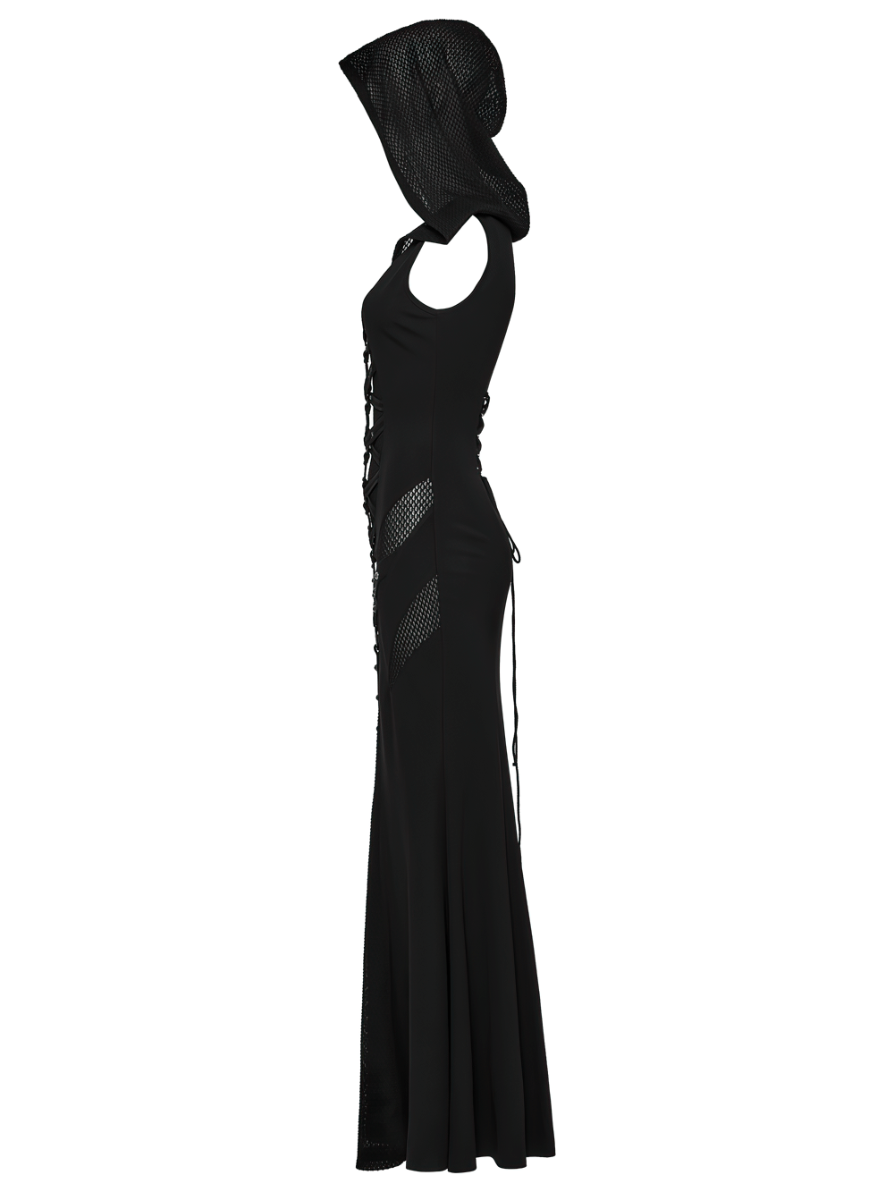 Stylish Gothic Mesh Panel Hooded Dress with Metal Details Stylish Gothic Mesh Panel Hooded Dress with Metal Details