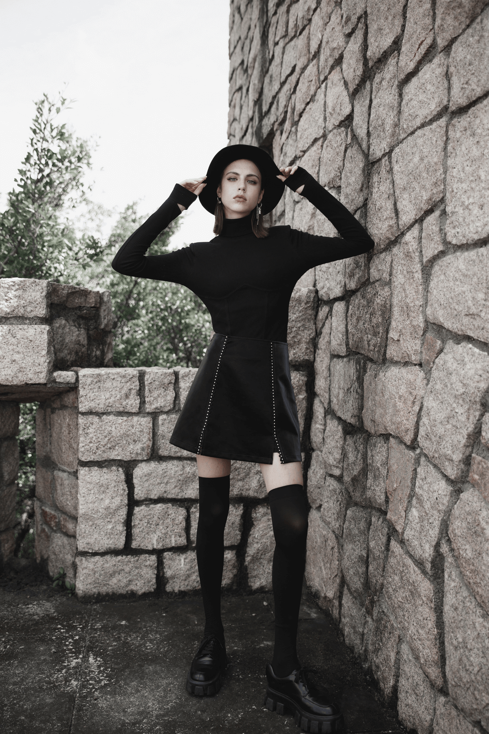 Stylish Gothic Mini Skirt with Lacing in Punk Rave Style