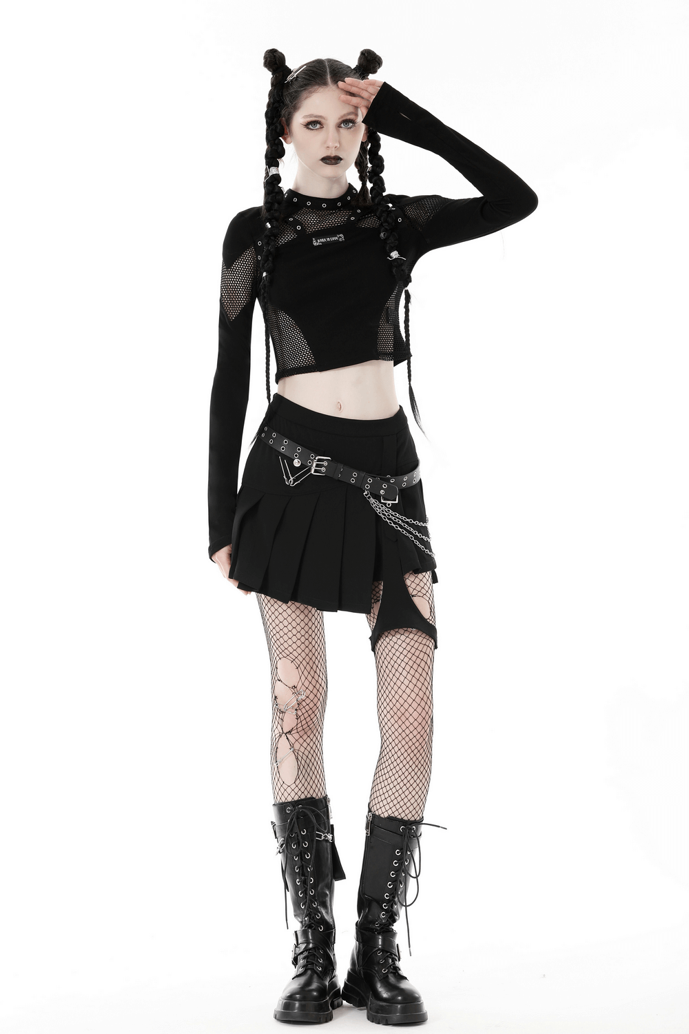 Stylish Gothic O-Neck Mesh Crop Top for Women