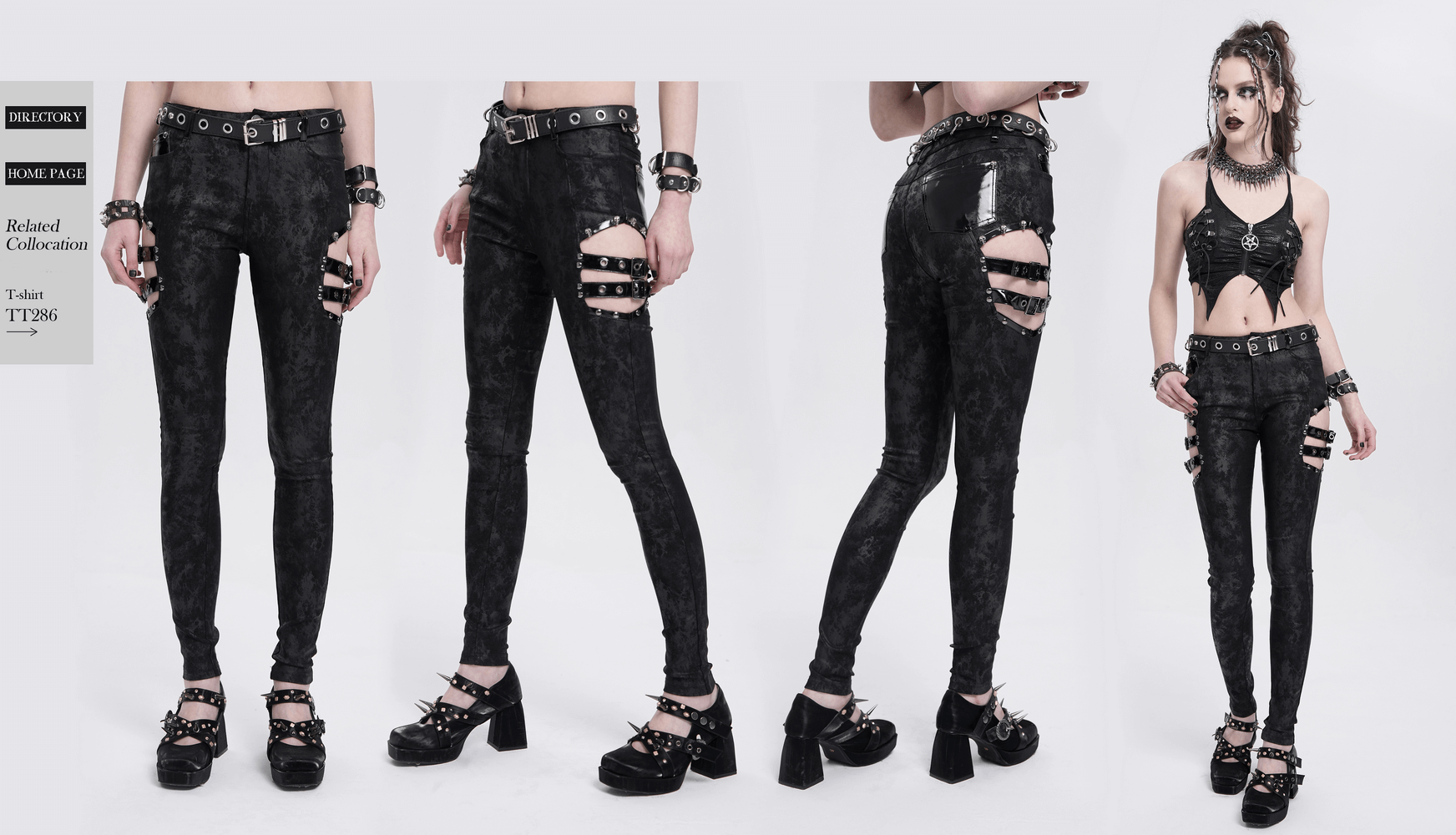 Stylish Gothic pants with side buckles and pockets, perfect for edgy fashion statements.