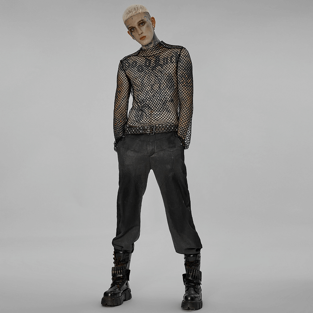 Stylish Gothic Punk rhombus mesh top with fishnet design for edgy street style.