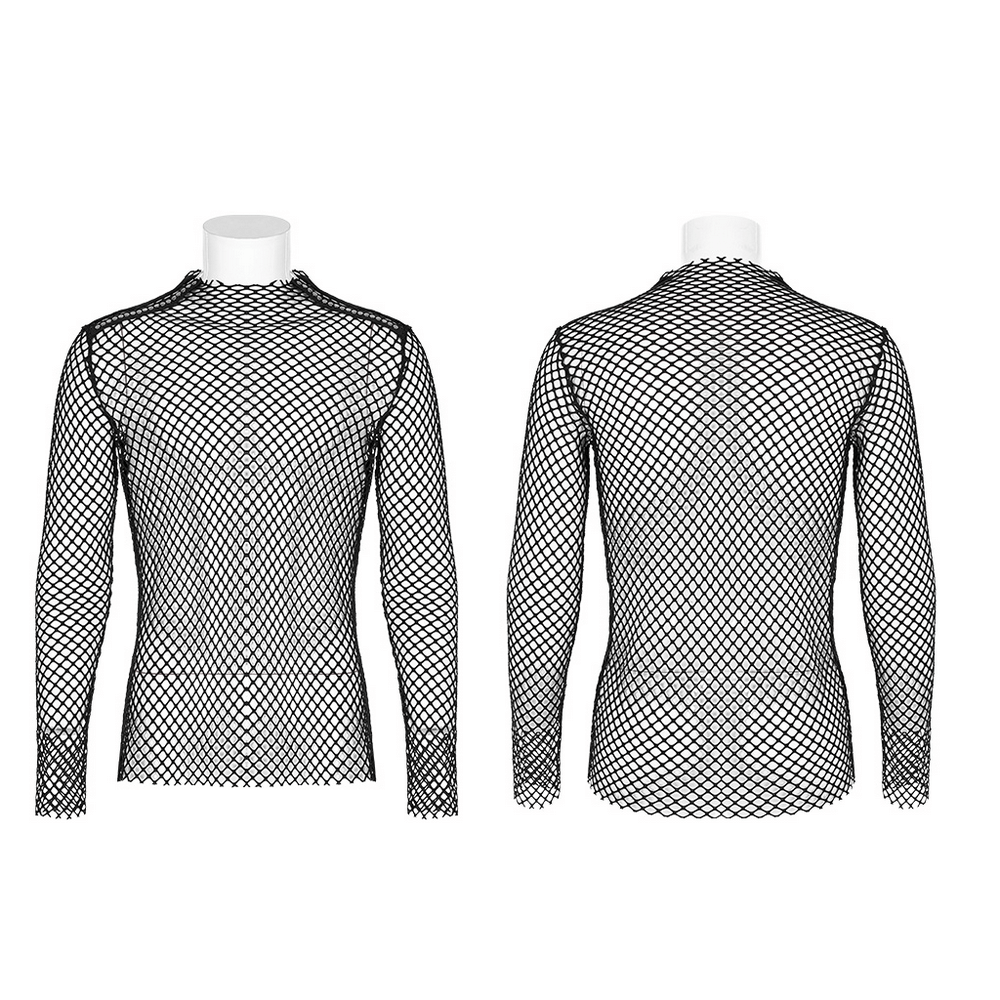 Stylish Gothic punk rhombus mesh top featuring sheer fishnet and personalized webbing for edgy style.
