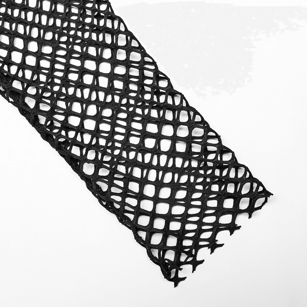 Close-up of stylish black fishnet mesh fabric, perfect for edgy punk fashion and DIY designs.