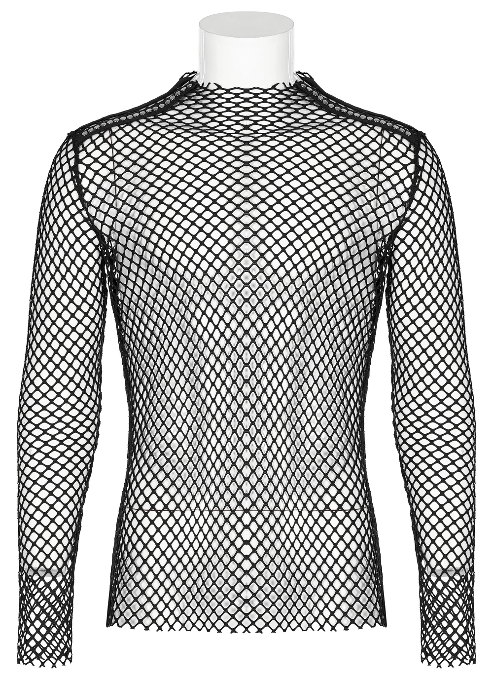 Stylish black fishnet mesh top with long sleeves, perfect for punk fashion lovers.