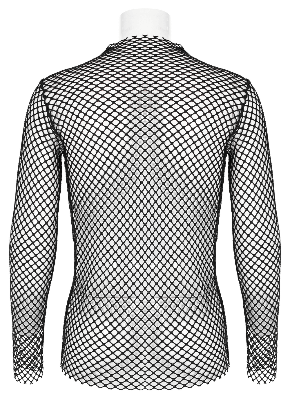 Back view of a stylish gothic punk fishnet mesh top, featuring a rhombus pattern and edgy design for a unique look.