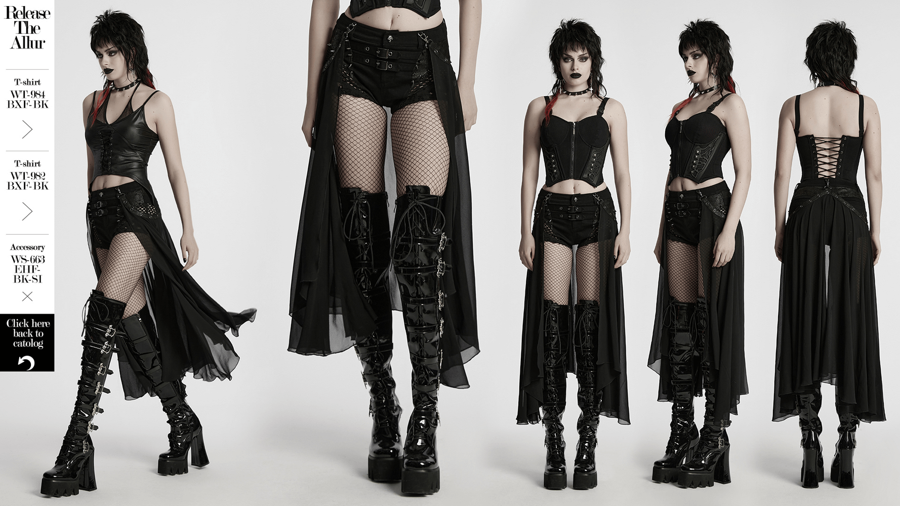 Stylish Gothic shorts with detachable chiffon cape, showcasing front and back views, perfect for edgy fashion lovers.