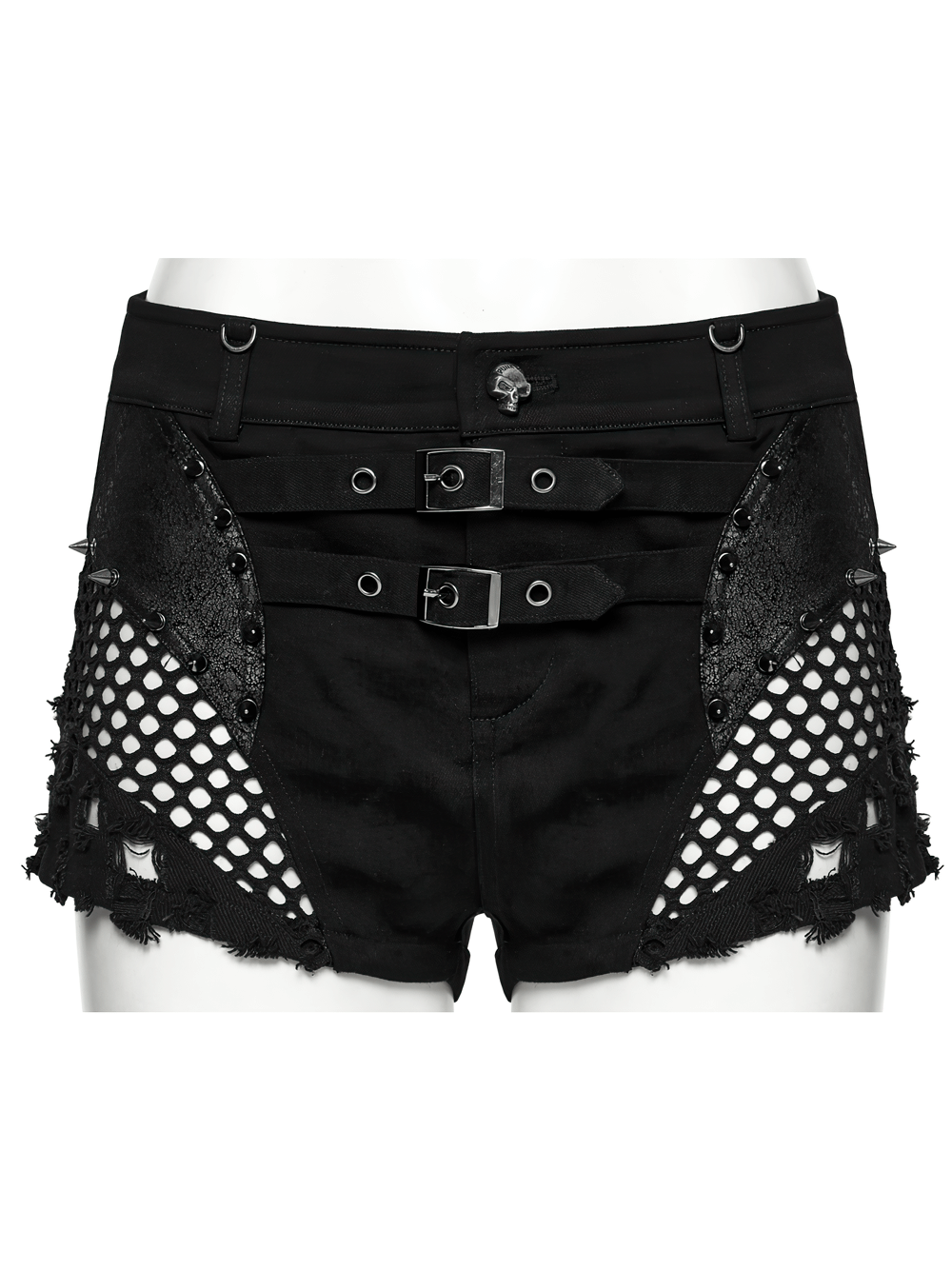 Stylish gothic shorts featuring detachable chiffon cape and edgy mesh details for a unique, bold look.
