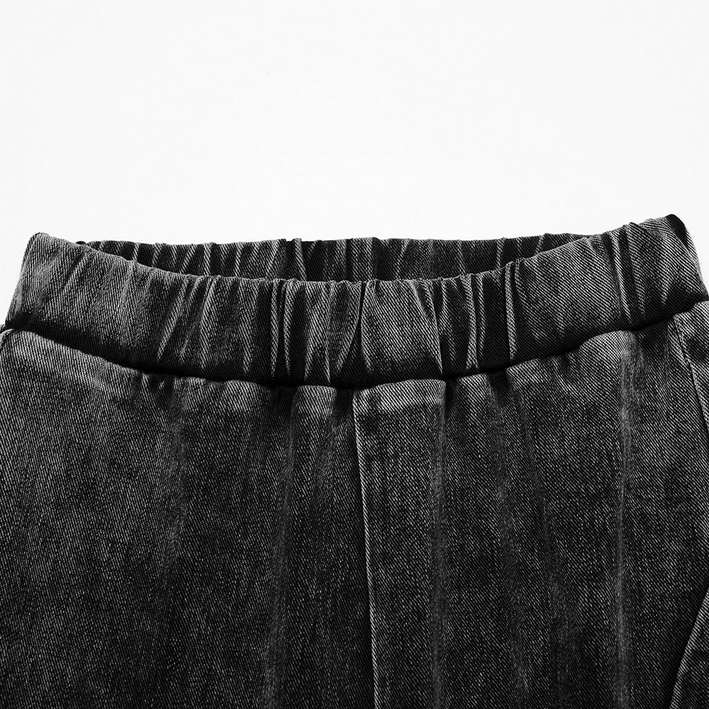 Close-up of the elastic waistband of stylish Gothic washed flared pants for women, showcasing the soft, vintage-inspired fabric.