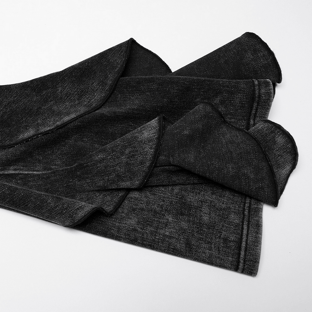 Stylish Gothic washed flared pants with ruffled edges, showcasing a retro fish-tail design in dark, micro-elastic fabric.