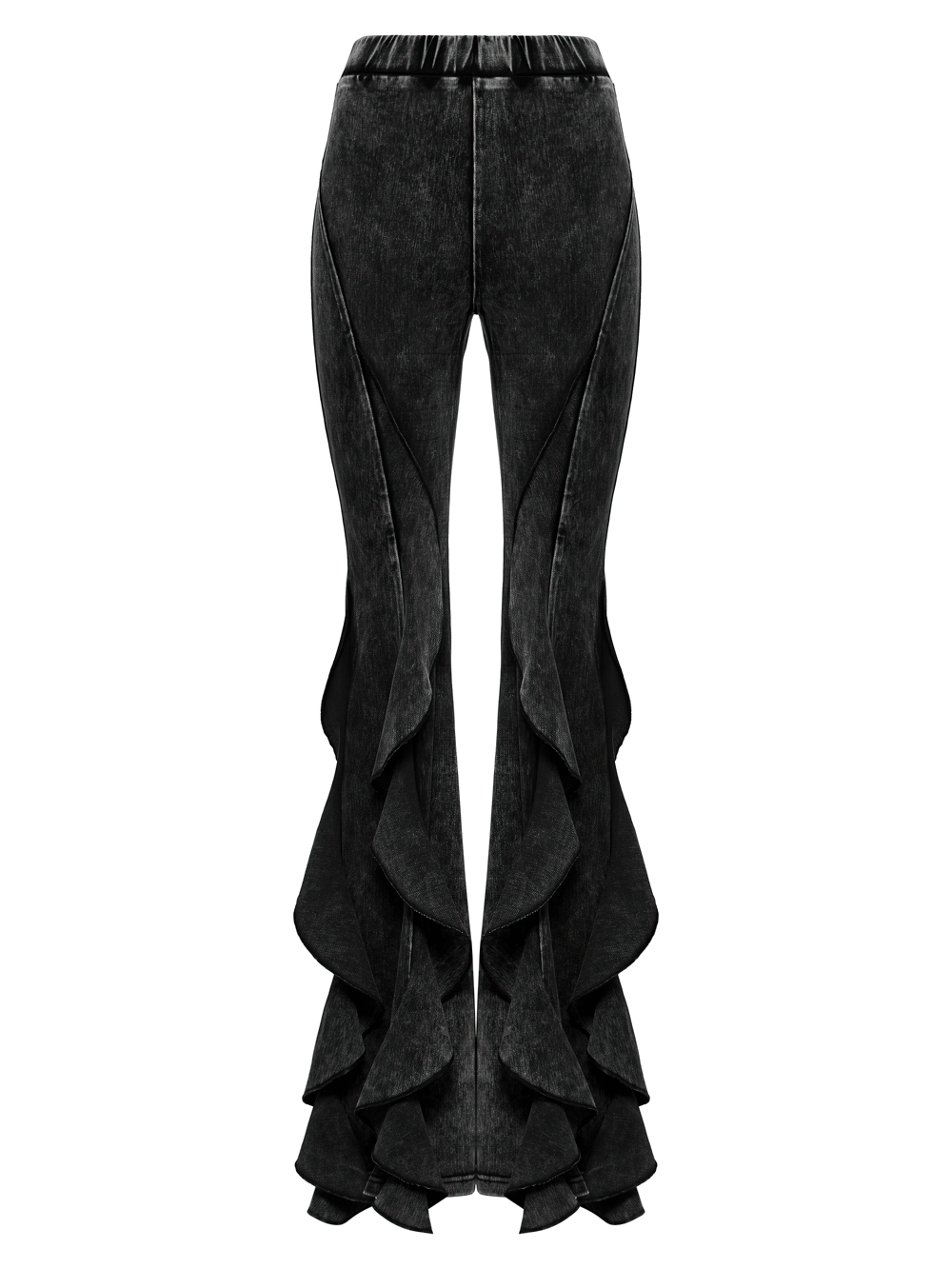 Stylish Gothic washed flared ruffled edge pants for women, featuring a dramatic fish-tail design and edgy vintage appeal.