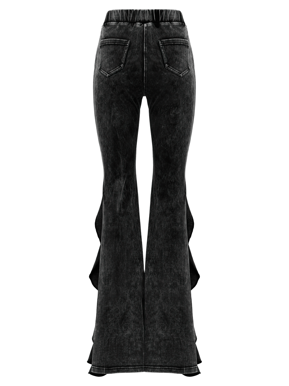 Stylish Gothic Washed Flared Pants for Women with Ruffled Edges, showcasing a retro design and dramatic silhouette.