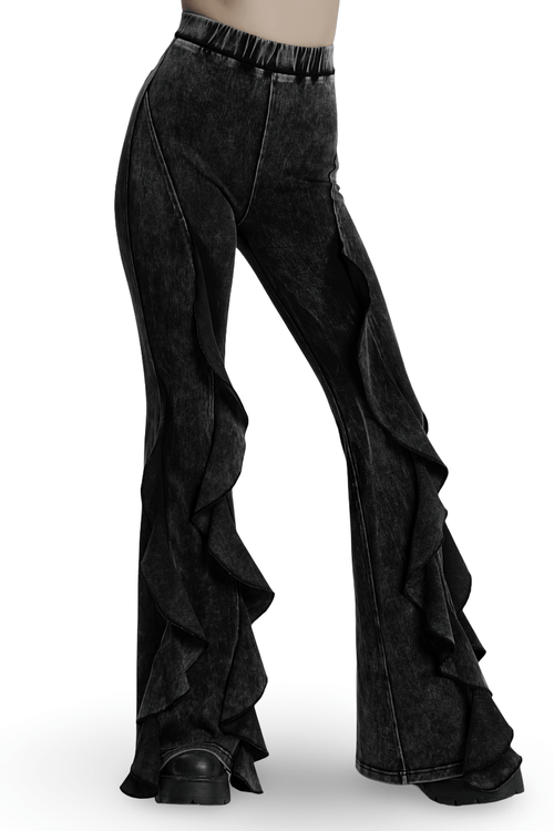 Stylish Gothic Washed Flared Ruffled Edge Pants for Women