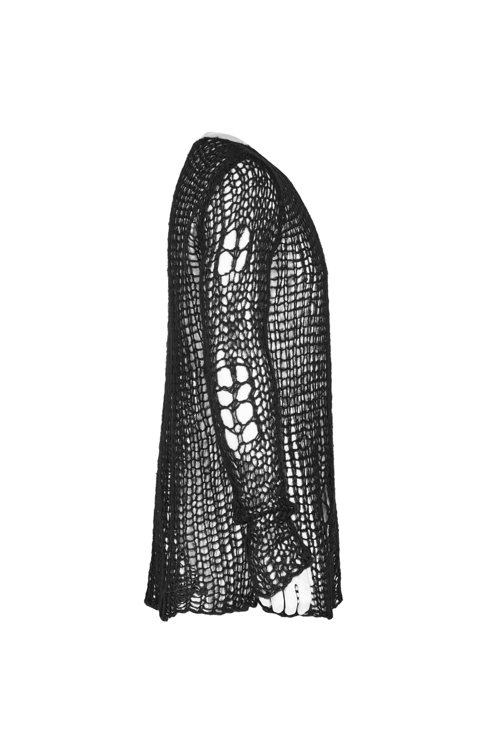 Stylish knit mesh pullover showcasing a chic broken design, perfect for modern, edgy looks and breathability.