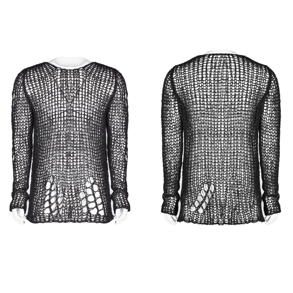 Stylish black knit mesh pullover showcasing a chic design, perfect for a trendy and breathable look.