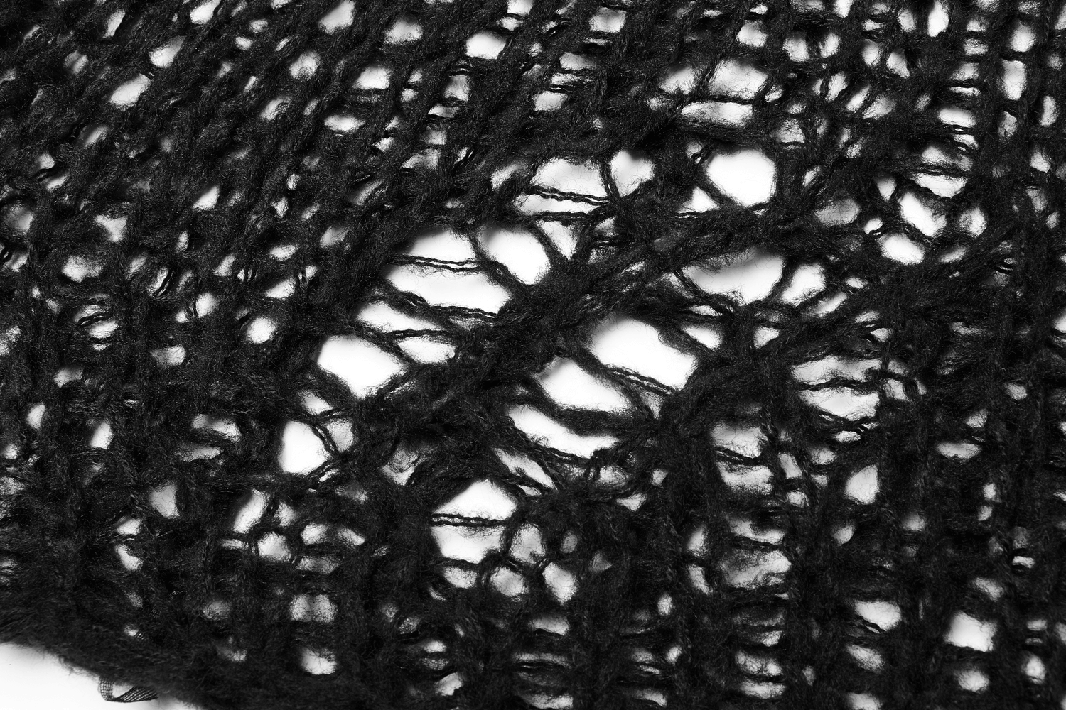 Close-up of intricate black mesh knit fabric showcasing stylish and breathable design for trendy pullovers.