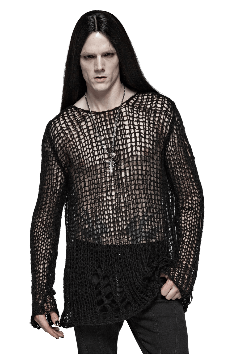 Stylish knit mesh pullover for a modern edge, perfect for pairing with jeans or skirts.