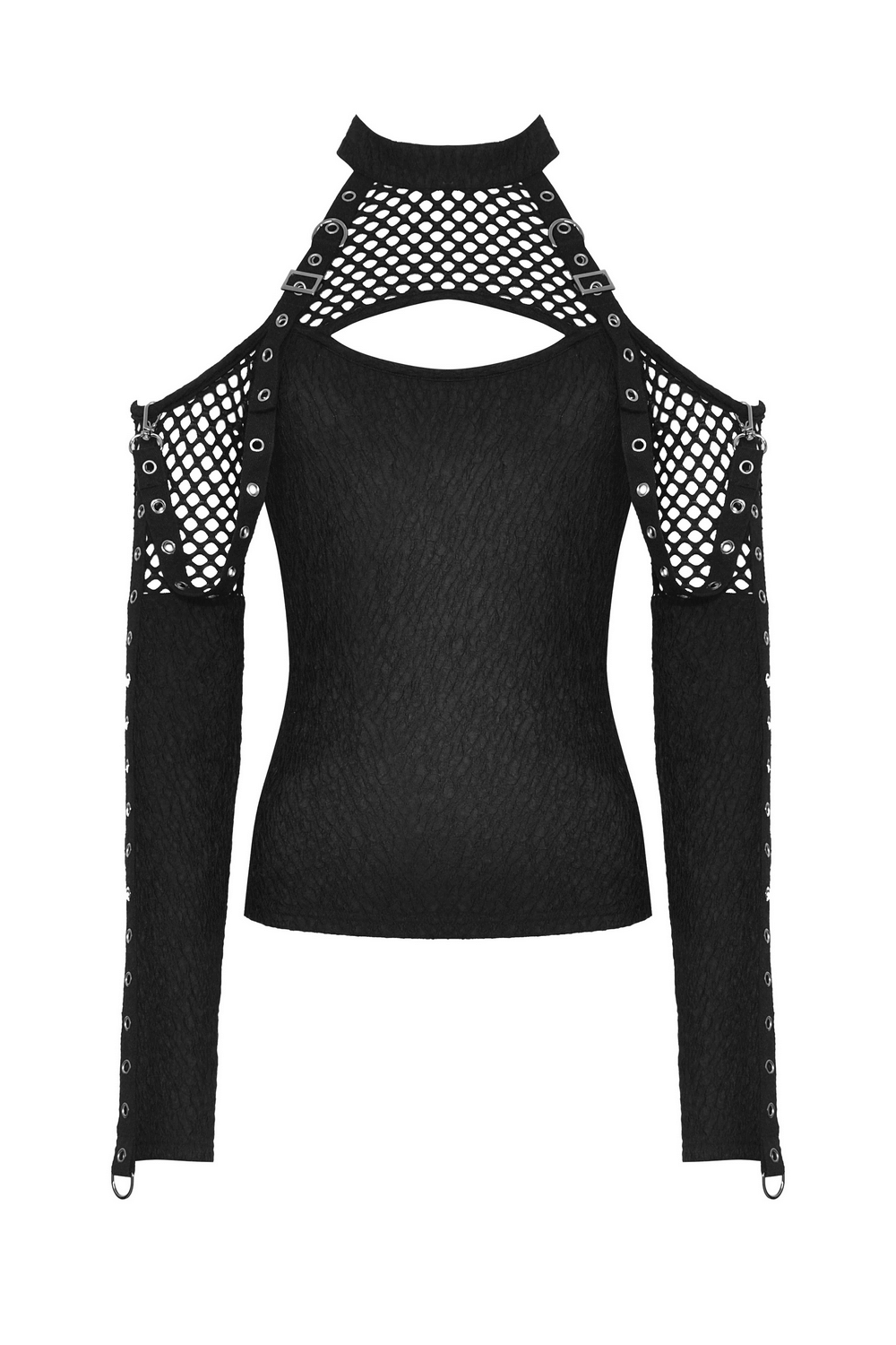 Stylish Lace Top with Cutouts and Lace-Up Sleeves