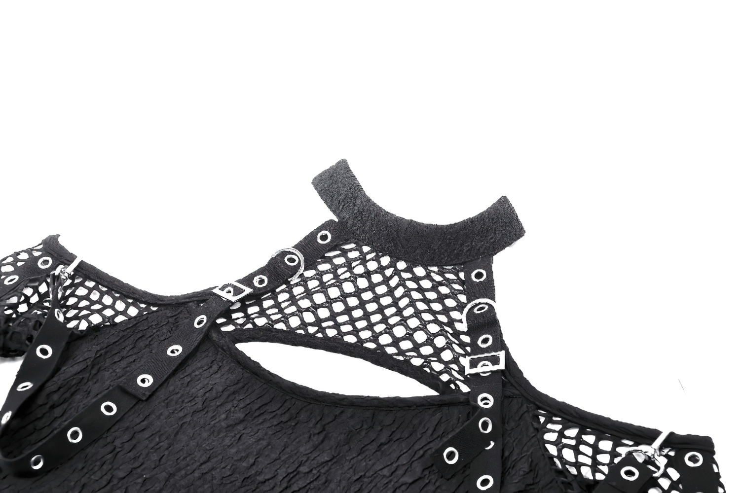 Stylish black lace top with edgy cutouts and lace-up details for a rockstar look.