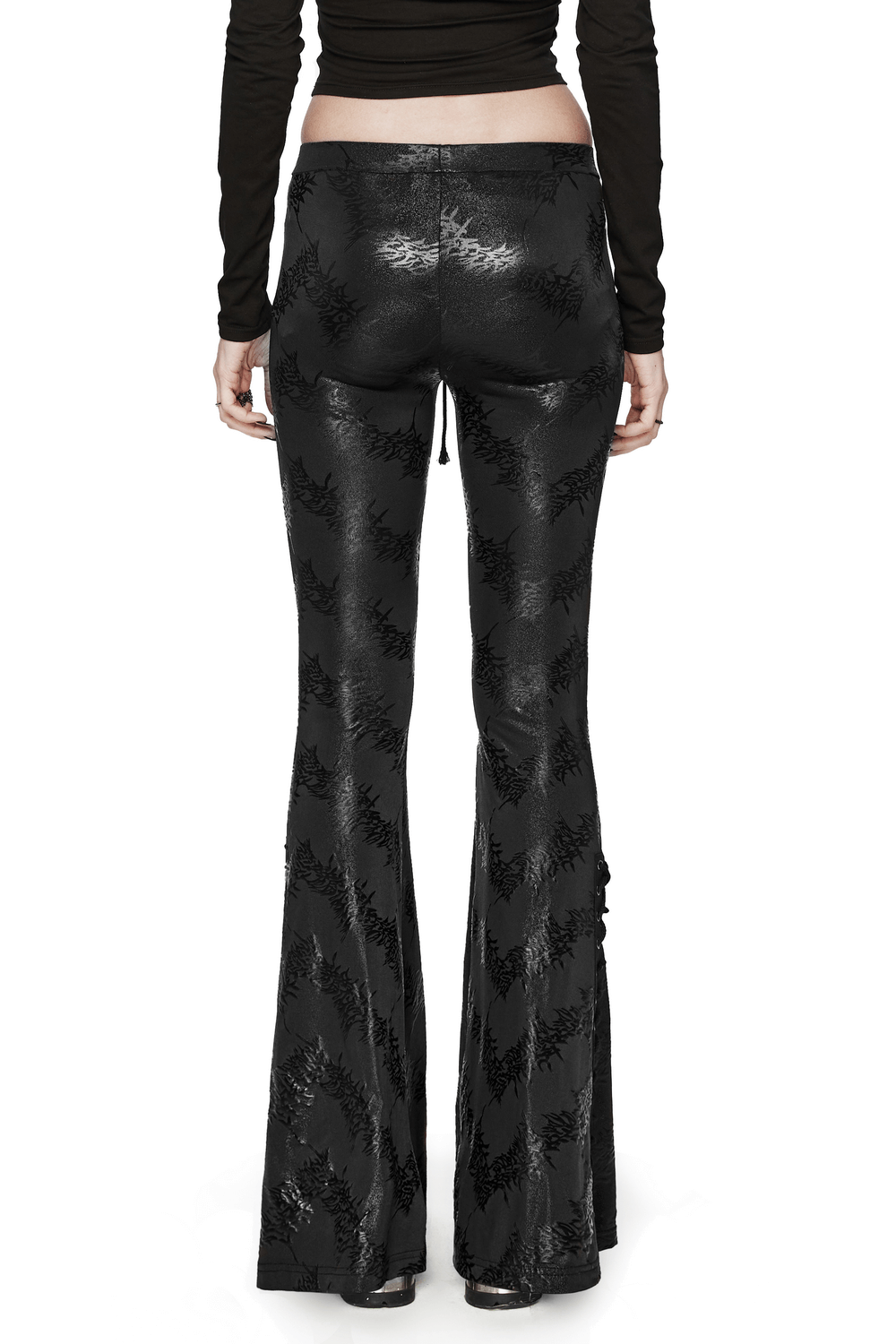 Stylish Lace-Up Flared Pants with Sparkling Tree Texture