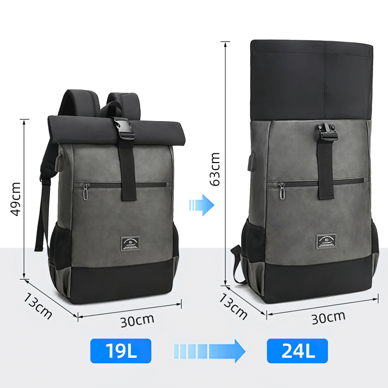 Stylish unisex large capacity laptop backpack with expandable design, ideal for travel and everyday use.