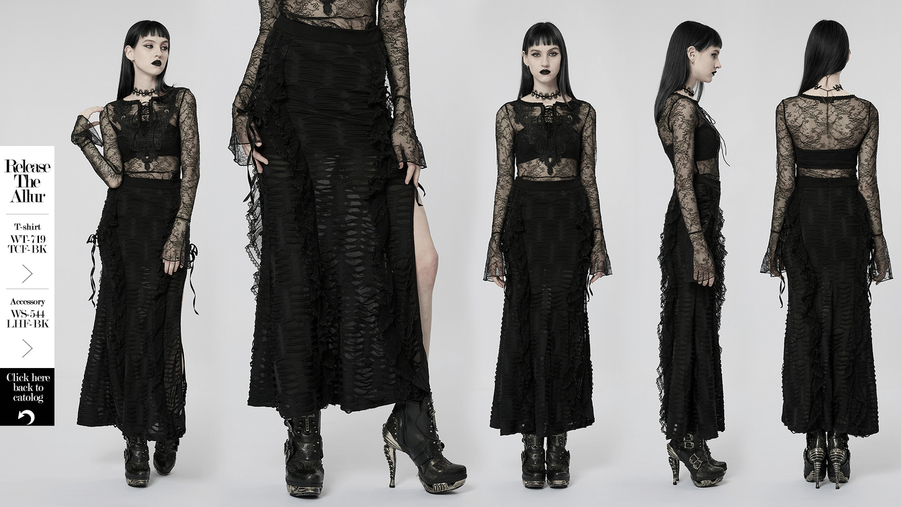 Stylish Layered Gothic Ruffle Skirt with High Slit