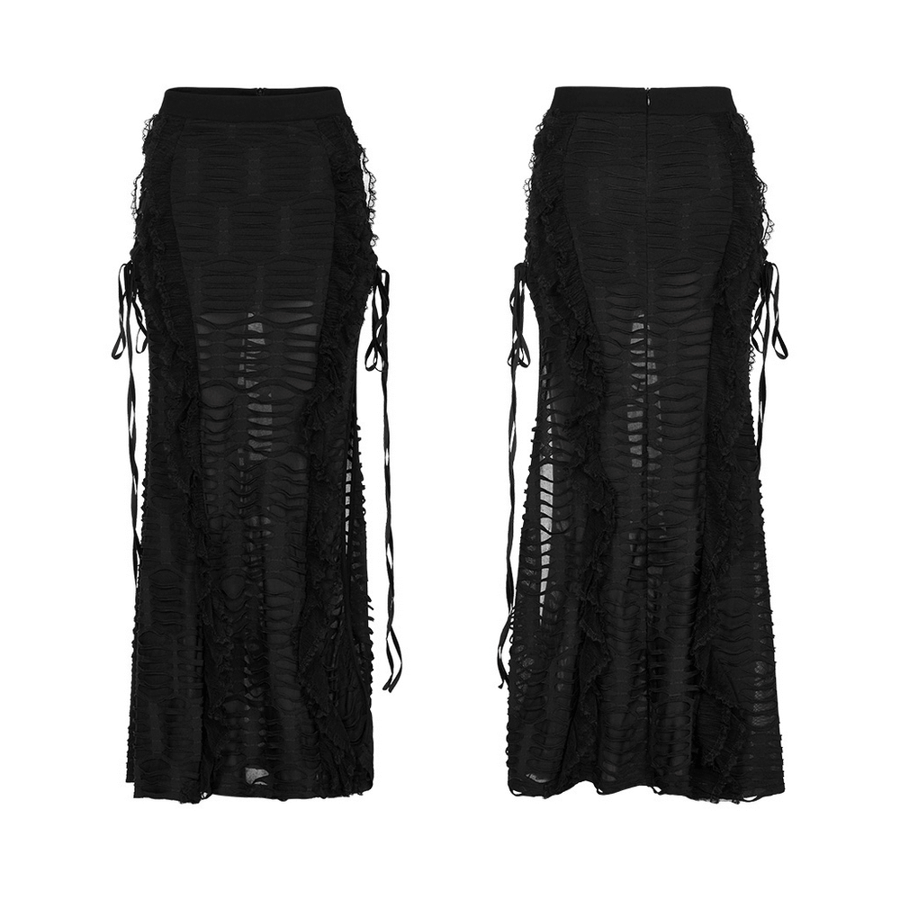 Stylish Gothic layered ruffle skirt with high slit and lace-up sides for an edgy look.