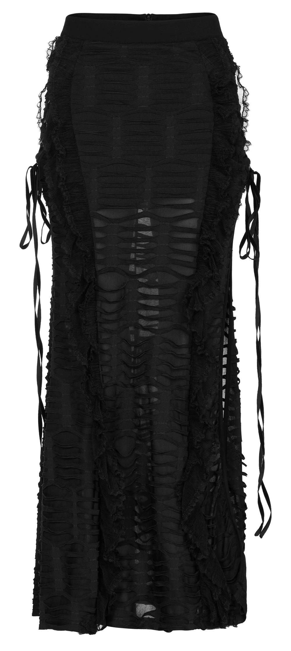 Stylish Gothic Ruffle Skirt with Lace-Up Sides and High Slit for a daring look