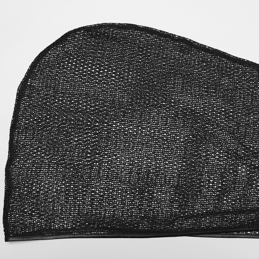 Stylish black gothic mesh fabric with an elegant texture, perfect for capes and dramatic fashion statements.