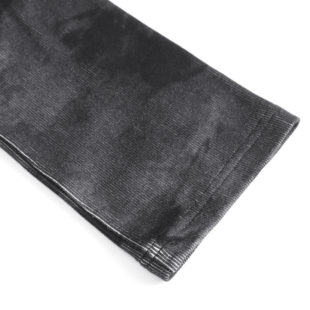 Close-up of the sleeve detail of a stylish punk long-sleeve top in black fabric, showcasing soft texture and stitching.