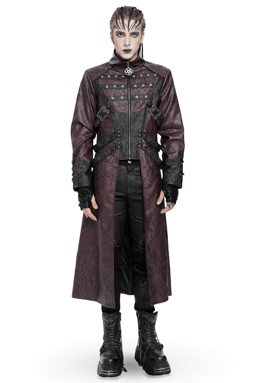 Stylish Longline Punk and Steampunk Buckle Coat with bold details and a striking design for a unique look.