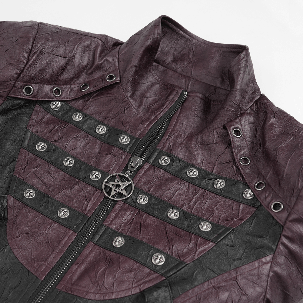 Close-up of Stylish Longline Punk and Steampunk Buckle Coat showcasing detailed stitching and metallic embellishments.