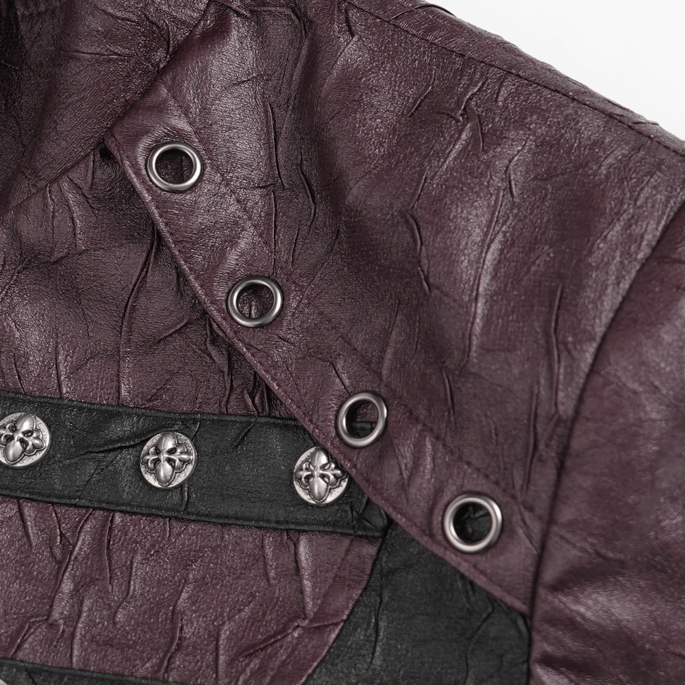 Close-up detail of Stylish Longline Punk and Steampunk Buckle Coat showcasing unique textures and metallic buttons.