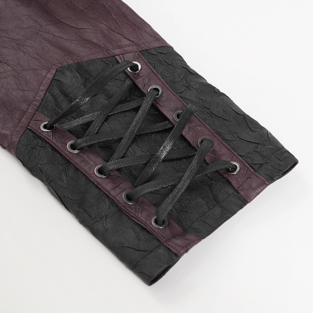 Stylish Longline Punk and Steampunk Buckle Coat sleeve detail with lace-up design and unique texture.