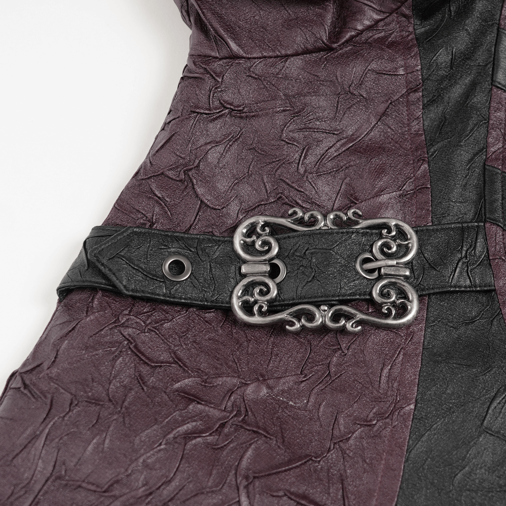 Close-up detail of the buckle on the Stylish Longline Punk and Steampunk Buckle Coat.