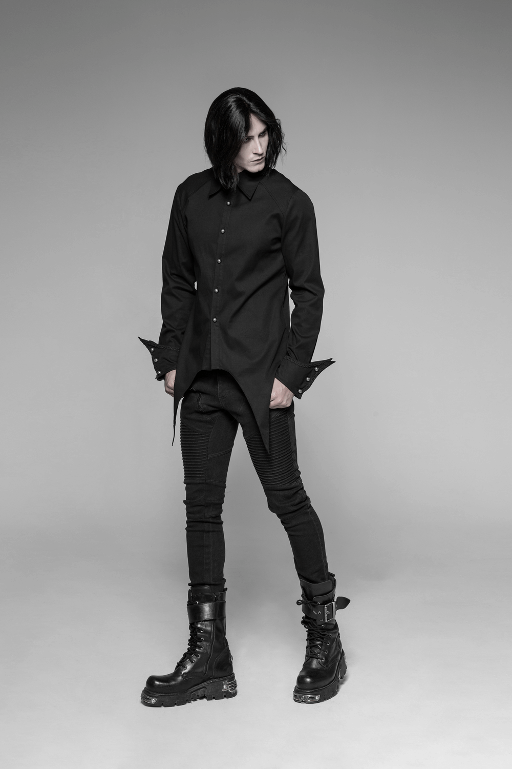 Stylish Male Gothic Shirt with Metal Buckle Cuffs - HARD'N'HEAVY