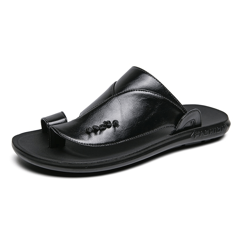 Stylish male PU leather slippers, luxury flip flops for men, perfect for casual elegance.