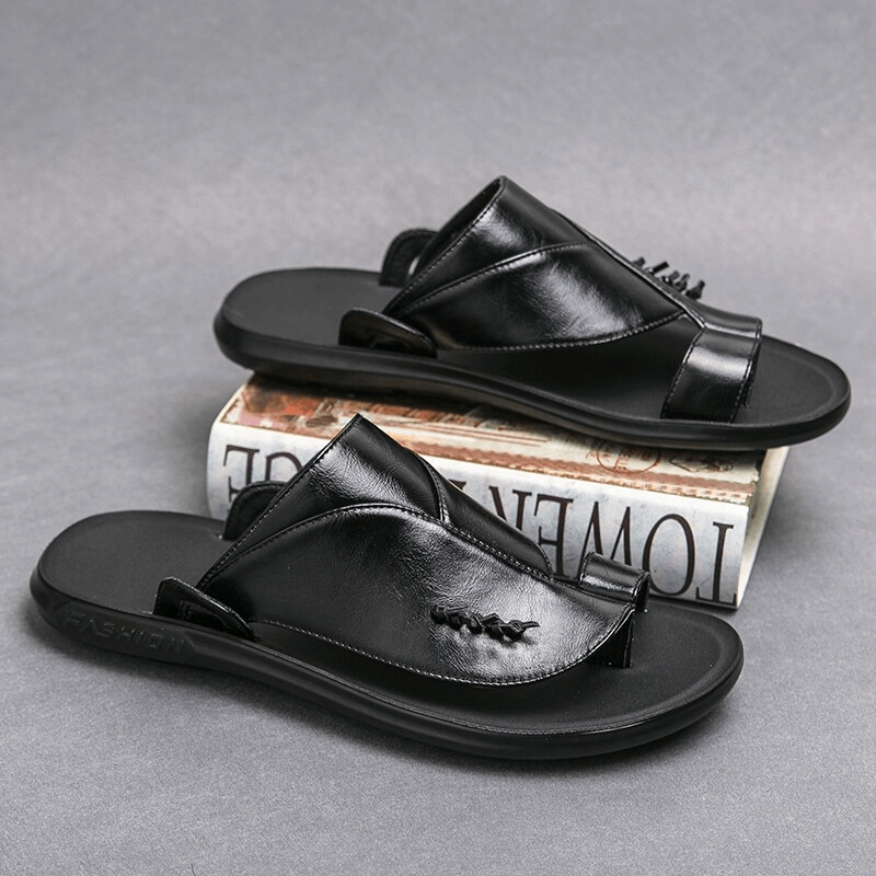 Stylish Male PU Leather Slippers / Luxury Flip Flops for Men / Fashion Open Shoes - HARD'N'HEAVY