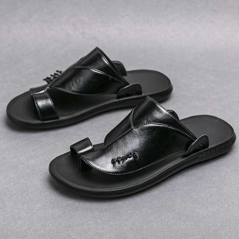 Stylish Male PU Leather Slippers / Luxury Flip Flops for Men / Fashion Open Shoes - HARD'N'HEAVY